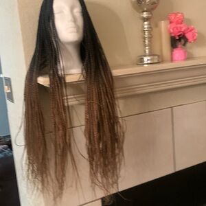Box Braided corn row dark brown and honey 30 inch wig